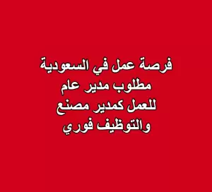 فرصة عمل في السعودية مطلوب مدير عام للعمل كمدير مصنع والتوظيف فوري