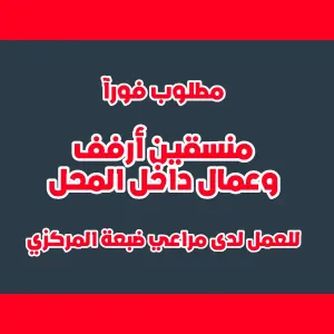 مطلوب منسقين أرفف وعمال داخل المحل للعمل لدى مراعي ضبعة المركزي
