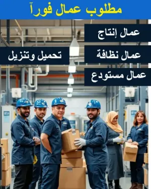 مطلوب - عمال تحميل و تنزيل . عمال مستودعات . عمال نظافة . عمال انتاج