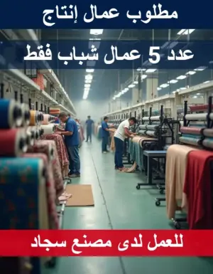 مطلوب 5 عمال إنتاج للعمل لدى مصنع سجاد