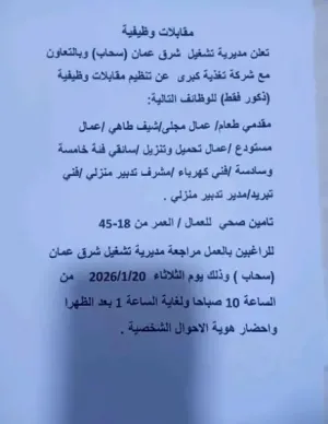 إعلان توظيف / مديرية التشغيل