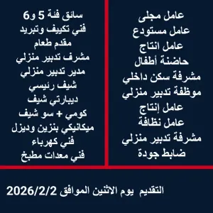 مطلوب موظفين و عمال في عدة تخصصات