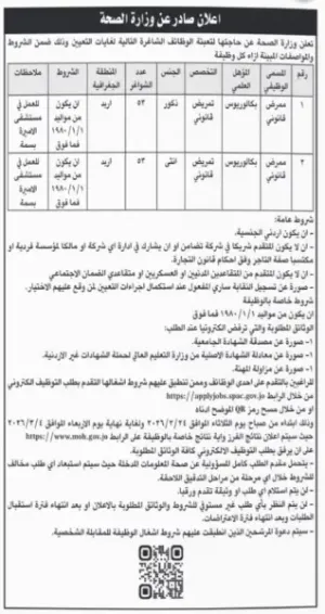 مطلوب ممرضين و ممرضات في أكثر من 100شاغر وظيفي