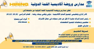 أعلنت مدارس وروضة أكاديمية القمة الدولية عن حاجتها إلى موظفين ومعلمين ومعلمات و مستخدمات للتوظيف الفوري وبراتب ممتاز